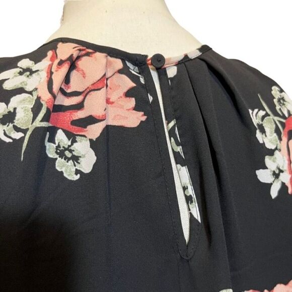 Katherine Barclay Sleeveless High Neck Pintuck Black Floral Maxi Dress Size 4 - Picture 3 of 11